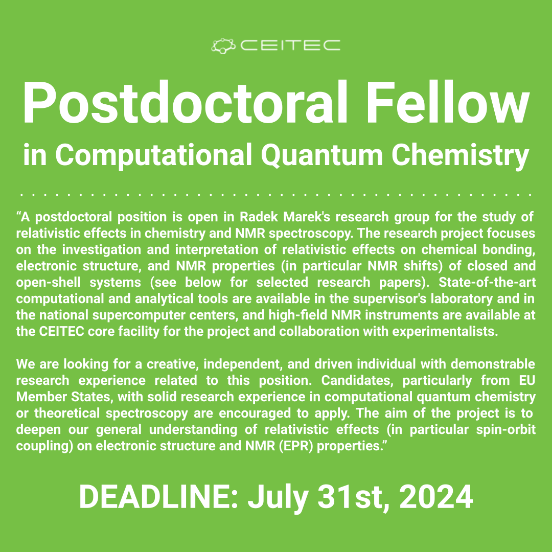 researchjobs_cz's tweet image. Open position at @CEITEC_Brno: #Postdoctoral Fellow in #Computational #Quantum #Chemistry
Read more: researchjobs.cz/NC4ne
#theoreticalChemistry #physicalChemistry #computationalChemistry #chemicalPhysics #NMR #spectroscopy #postdoc #postdocjobs