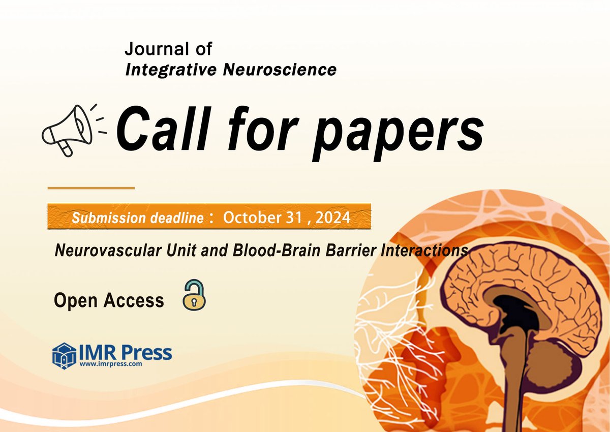 elaineoh7's tweet photo. 📣Call for papers! #JIN #Openaccess #CFP Welcome your expertise on topic "Neurovascular Unit and Blood-Brain Barrier Interactions".
📩Contact: elaine.oh@imrpress.com
🔗https://t.co/DlEMnat8Ne
#NeurovascularUnit #BBB #Neurons #Astrocytes #Microglia https://t.co/sko1XiwpNj