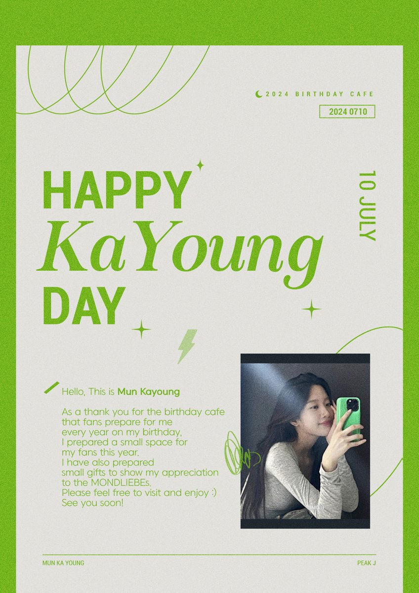 [EVENT] 2024 MUN KAYOUNG BIRTHDAY CAFE INVITATION 

#MUNKAYOUNG #문가영 #HAPPY_KAYOUNG_DAY #240710
#PEAKJ #피크제이