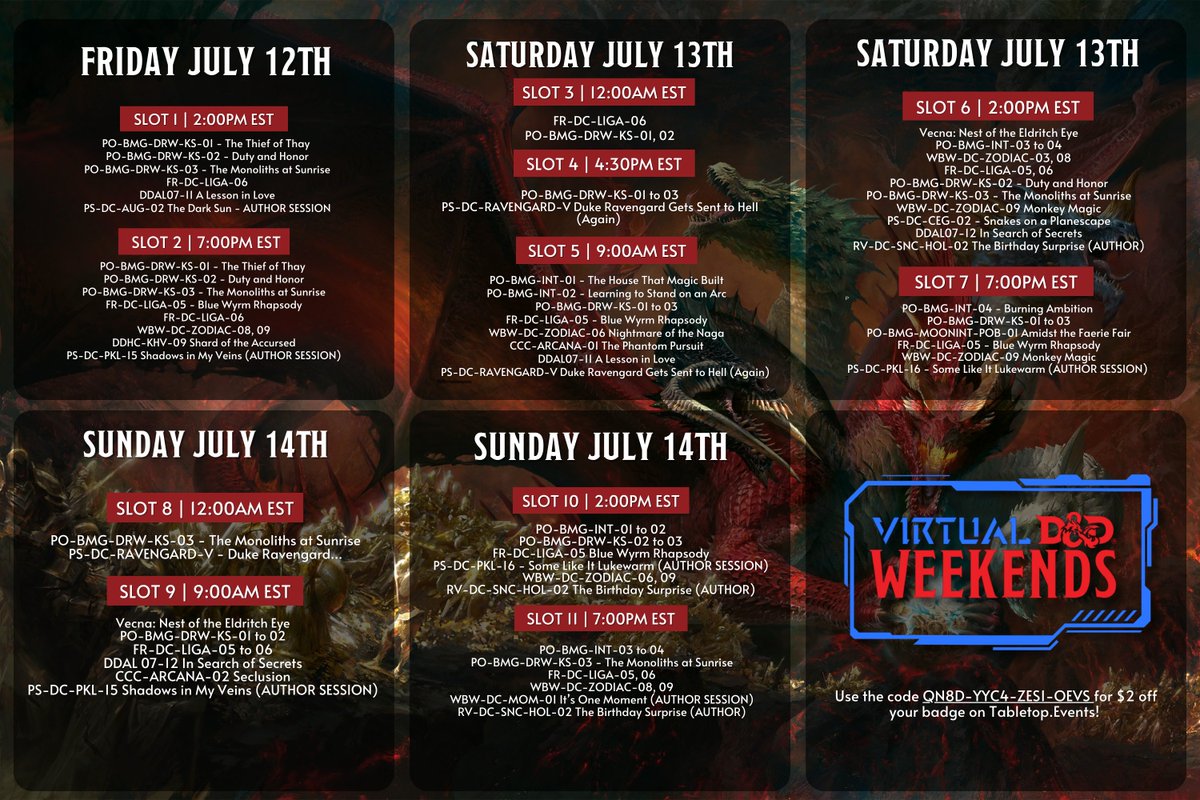 baldmangames's tweet photo. Lots of fun stuff this month on Virtual #dnd Weekend! ⚔️ Get your tickets at https://t.co/gWHIAxptV0
🔥 NEW DRW Kindred Spirits mod: KS-03 The Monoliths of Sunrise by @JasonYSLee
🐉🐵 New Forgotten Wyrms and ZODIAC mods
🌺 MOON Promise of Blossoms Interactive
🖋️ Author runs! https://t.co/5ZQgGkYYAD