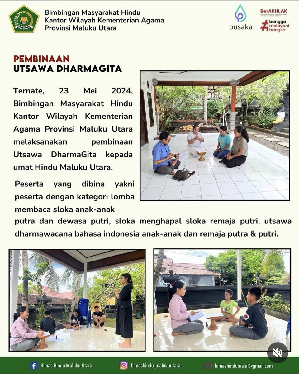 hindu_malut's tweet photo. Om Swastyastu Ternate, 23 Mei 2024, Bimbingan Masyarakat Hindu Kantor Wilayah Kementerian Agama Provinsi Maluku Utara melaksanakan Pembinaan Utsawa Dharmagita kepada umat Hindu Maluku Utara https://t.co/TnaXqCL8et