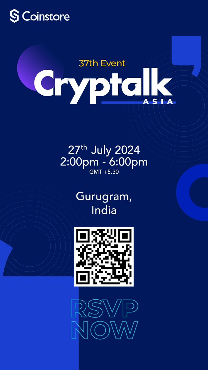 CoinstoreExc's tweet photo. πβ¨ Get ready for the 37th Cryptalk Asia in Gurugram, India! π π‘
π RSVP NOW: https://t.co/CqjnRGqdY1
π Location: Gurugram, India
π Scan the QR code and secure your spot! ποΈ Don't miss out on the crypto fun! π
#CryptalkAsia #CryptoEvent #Coinstore https://t.co/cIQqriif0v