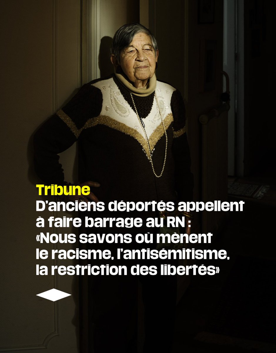 Dix derniers survivants des camps nazis, dont Ginette Kolinka, qui savent mieux que quiconque à quoi conduit l’idéologie de l’extrême droite, appellent les citoyens à se mobiliser contre le Rassemblement national

La tribune de <a href="/fmd_paris/">Fondation pour la Mémoire de la Déportation</a> : bit.ly/4cDQLhM