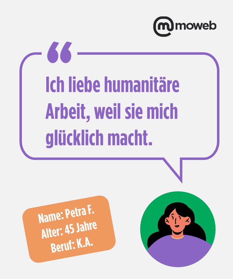 mowebresearch's tweet photo. »𝗜𝗰𝗵 𝗹𝗶𝗲𝗯𝗲 𝗵𝘂𝗺𝗮𝗻𝗶𝘁ä𝗿𝗲 𝗔𝗿𝗯𝗲𝗶𝘁, 𝘄𝗲𝗶𝗹 𝘀𝗶𝗲 𝗺𝗶𝗰𝗵 𝗴𝗹ü𝗰𝗸𝗹𝗶𝗰𝗵 𝗺𝗮𝗰𝗵𝘁« sagt Petra F., 45 Jahre, ohne Berufsangabe. Sie geht zumindest “gelegentlich” einem Ehrenamt nach. https://t.co/p42jcHmvSu