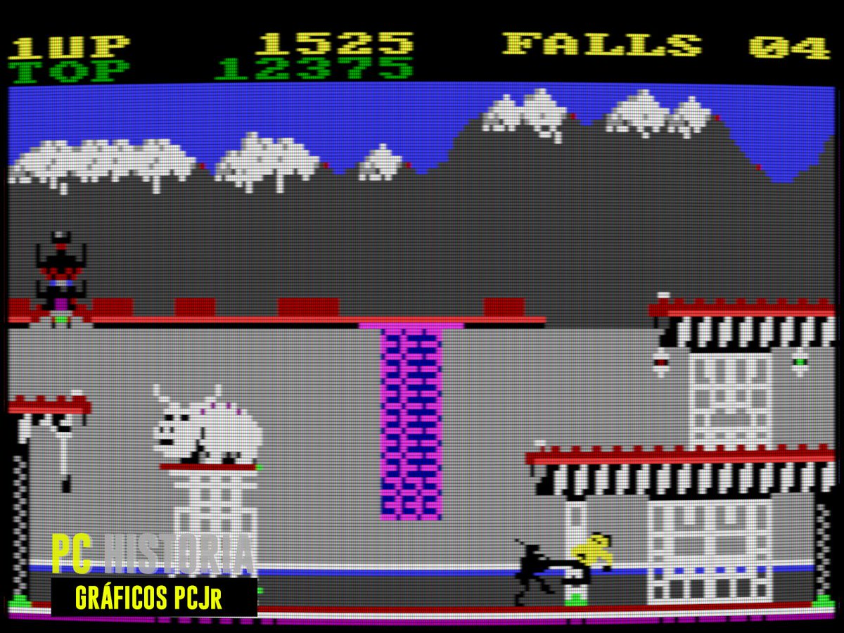 PC__Historia's tweet image. #BruceLee (#Datasoft, 1984), uno de los plataformas de acción preferidos en los 80, llegó para #IBM #PC en forma de autoarrancable en 1985, a cargo de Sheng-Chung Liu. Soportaba #CGA, #CGAComposite y un modo mejorado de 16 colores para #PCjr, además de sonido PSG de 3 voces 👊🥋