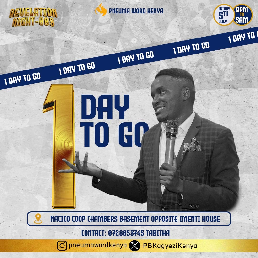 PneumaWordKenya's tweet photo. Siku imebaki tu mojaππ
Are you excited?
#RevelationNight003
#PneumaFellowship
#MadeInChrist https://t.co/5sAaKHtSsv