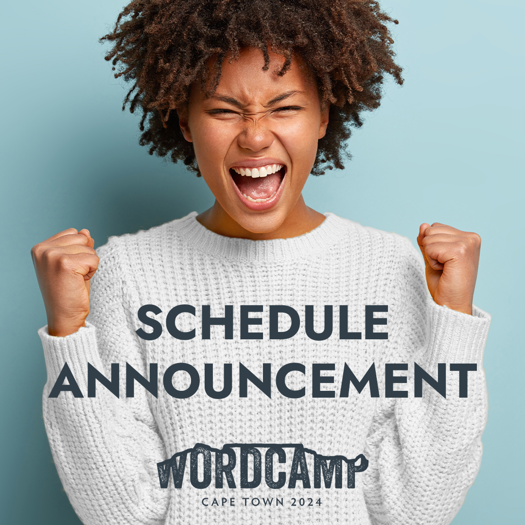 It's finally here! The WordCamp Schedule is now live!
Dive into the full schedule here: capetown.wordcamp.org/2024/schedule/
Once again, our incredible community has outdone themselves with fantastic workshop and talk submissions.
Grab your WordCamp Cape Town Ticket today!
#WCCT2024
