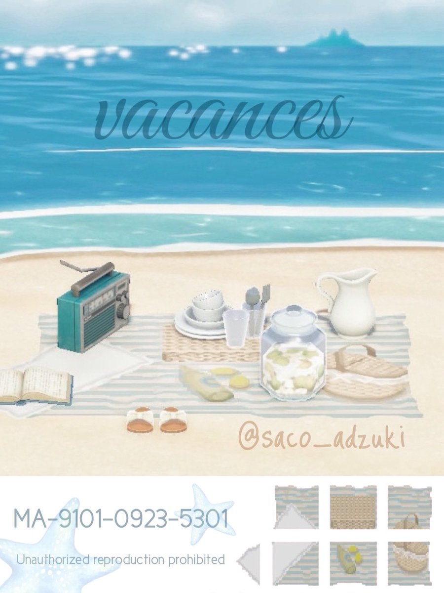 saco_adzuki's tweet photo. ［マイデザイン配布］

✳︎ vacances

敷物のマイデザインです
お好きな小物を飾ることができます

🐚MA-9101-0923-5301🐚

#あつ森 #あつ森写真部
#マイデザイン #マイデザイン配布
#acnhdesign #ACNH
#AnimalCrossing https://t.co/9a2jauBgqn