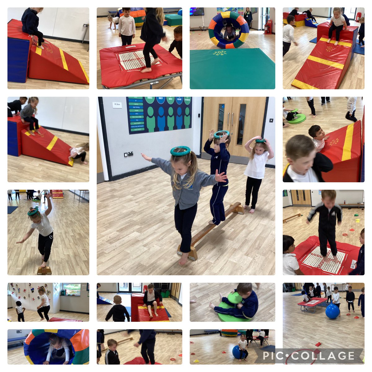 Nursery Yellow enjoyed playing on the equipment in the hall this morning for Sports Week. They used their bodies to move across the apparatus in different ways. #determination #SportsWeek @NurseMlps