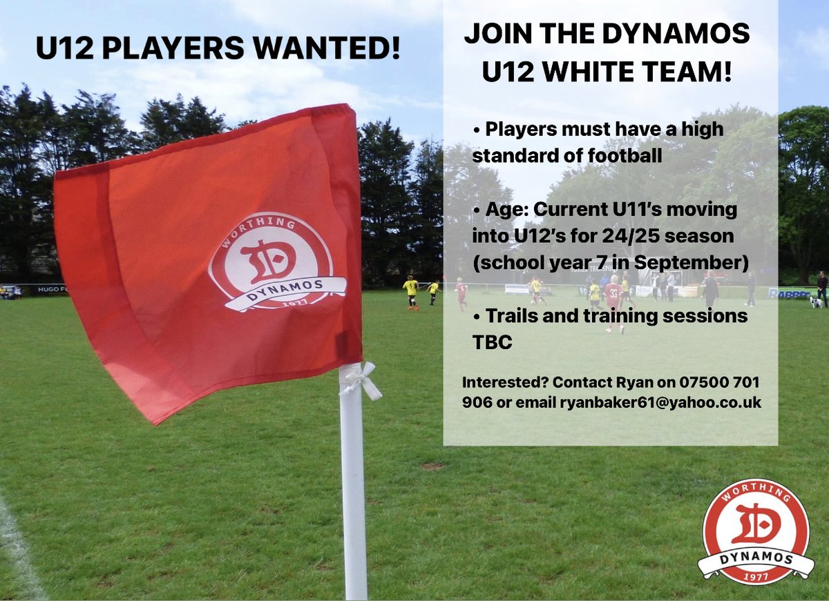 ⚽️ U12 PLAYERS NEEDED FOR THE 24/25 SEASON!!! ⚽️ All info in the picture, please LIKE &amp; SHARE and tag anyone who may be interested! Thank you!