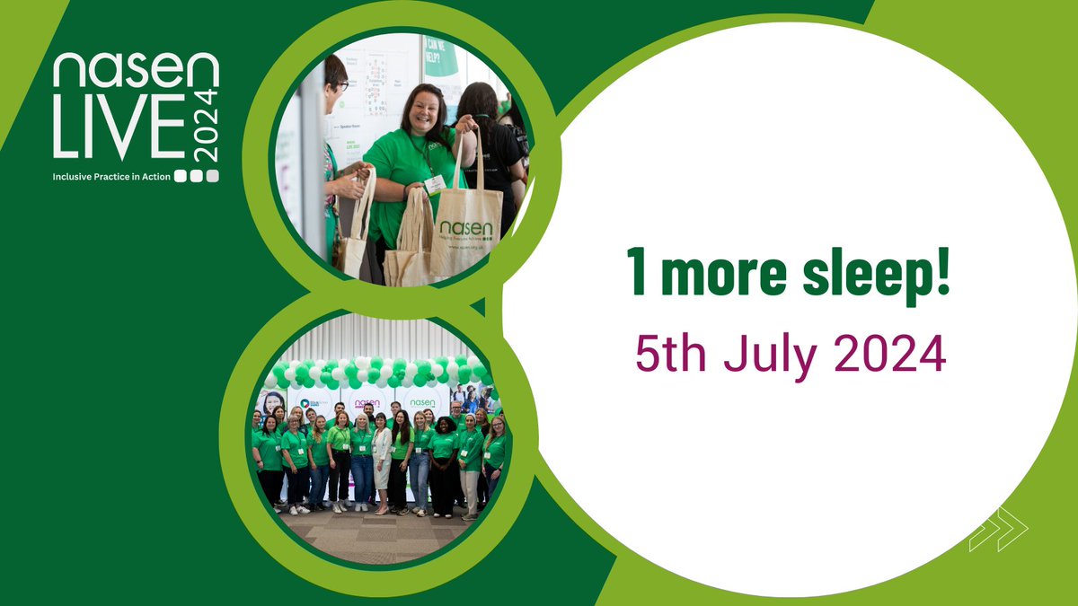 We can't wait for #nasenLive24 tomorrow!

If you can't join us in person, join us here for the welcome and opening address from nasen CEO and Chair of Whole School SEND, Annamarie Hassall, MBE. Streaming live via <a href="/nasen_org/">nasen</a>, tomorrow at 9.30am.

#Inclusionforall #Event #Education