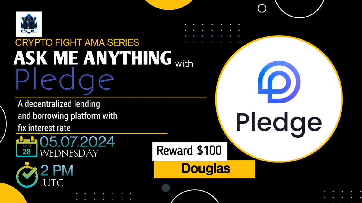 Crypto Fight (@cryptofight_gl) on Twitter photo ✨Text AMA with "Pledge" Hosted by “Crypto Fight”
🏠Venue: t.me/CryptoFightGlo…
⏰Time : 5th July, 2024
At 2 PM UTC
🎖️Reward: $100 USDT🎖️
📌Rules📌
1️⃣Follow : <a href="/PledgerFinance/">Pledge Finance</a>
2️⃣Follow : <a href="/CryptoFight_gl/">Crypto Fight</a>
3️⃣Like, RT, Tag 3 Friends ✨Text AMA with "Pledge" Hosted by “Crypto Fight”
🏠Venue: t.me/CryptoFightGlo…
⏰Time : 5th July, 2024
At 2 PM UTC
🎖️Reward: $100 USDT🎖️
📌Rules📌
1️⃣Follow : <a href="/PledgerFinance/">Pledge Finance</a>
2️⃣Follow : <a href="/CryptoFight_gl/">Crypto Fight</a>
3️⃣Like, RT, Tag 3 Friends