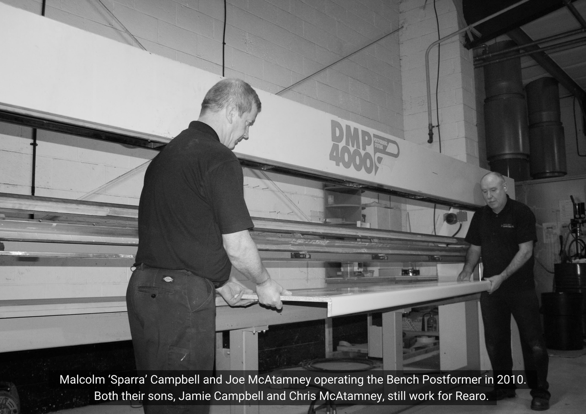 <a href="/RearoLimited/">Rearo</a> is a second-generation family-run business, but we also have 2nd-generation employees!⁠
⁠
Here's Malcolm ‘Sparra’ Campbell and Joe McAtamney operating the Bench Postformer in 2010.  ⁠

Both their sons, Jamie Campbell and Chris McAtamney, work with Rearo now!
⁠