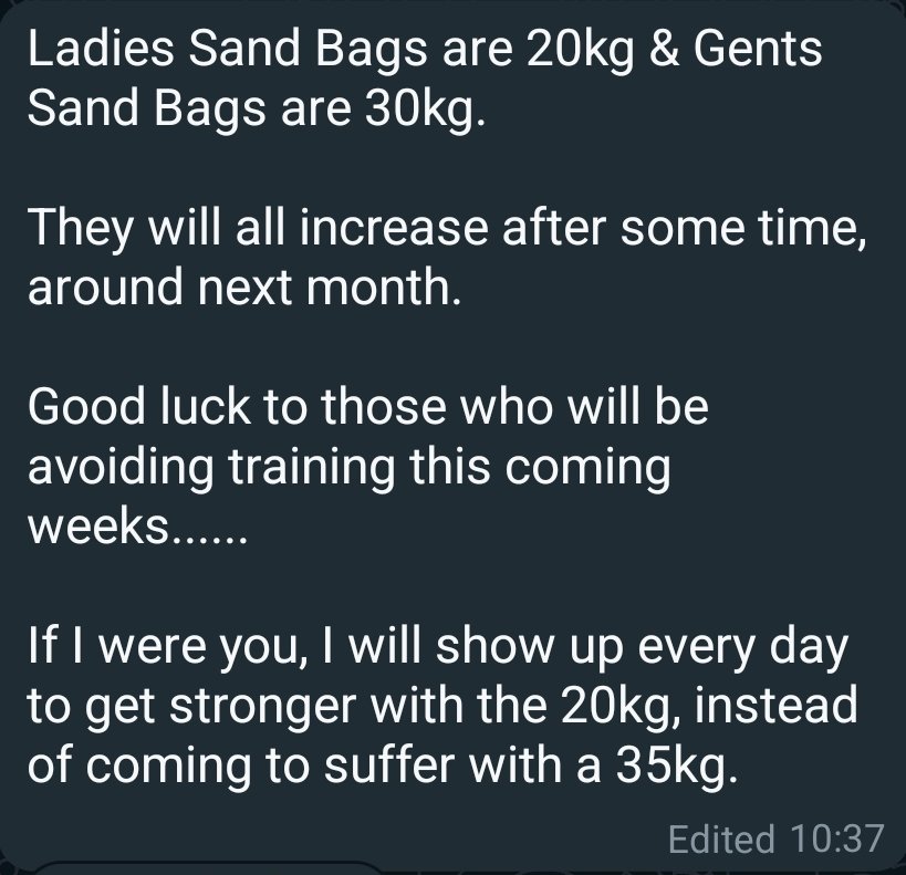 momentummemory's tweet photo. As I gear up for my evening training session, figuring out how #ThrustThursday will unfold. Check out this advice from my coach - mastering the 20kg sandbags first to conquer them later. Let's do this by #17:15 💪🏋️♂️ #FitnessMotivation #StrengthTraining https://t.co/hyd6JsArLr