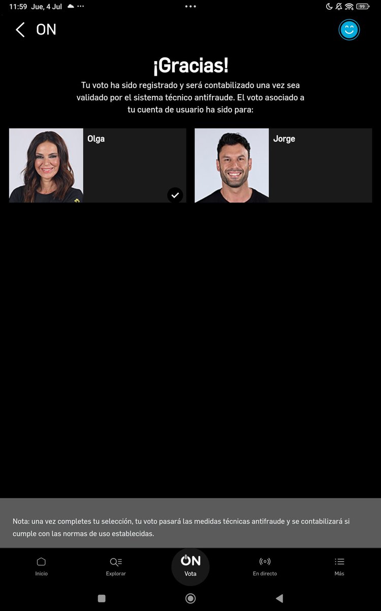 Buenos días hoy es día de expulsión, hoy toca ponerse las pilas y dar a nuestra Olga el mayor número de votos, acuérdate de sacar todos los dispositivos  instalar Mitele ya tendremos tiempo de desinstalar cuando acabe esto
#ConOlgaMSiempre4J 
#ConOlgaMSiempre4J