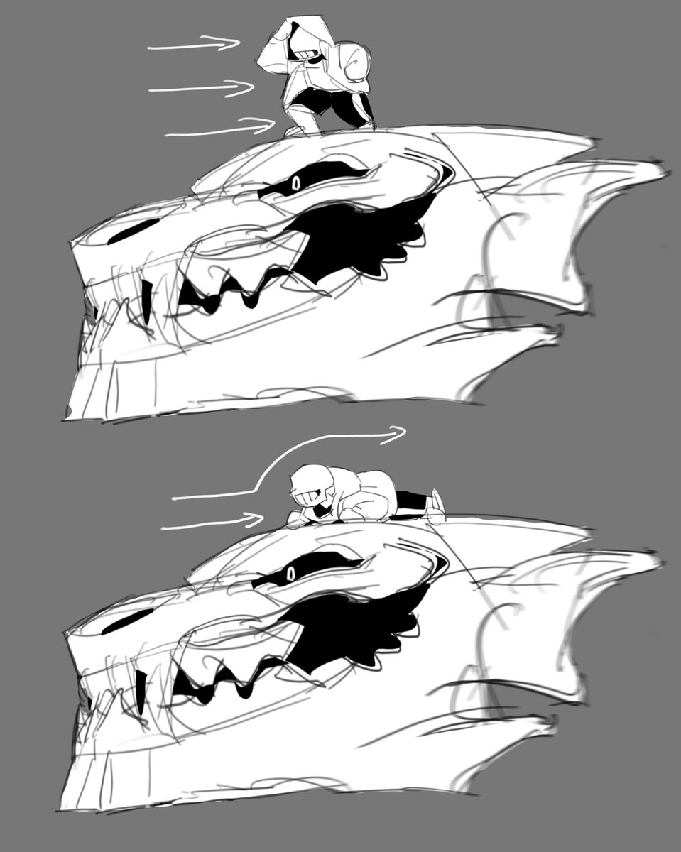 I think when Sans uses gaster blaster to fly at high speed, he will lie on it to reduce air resistance.