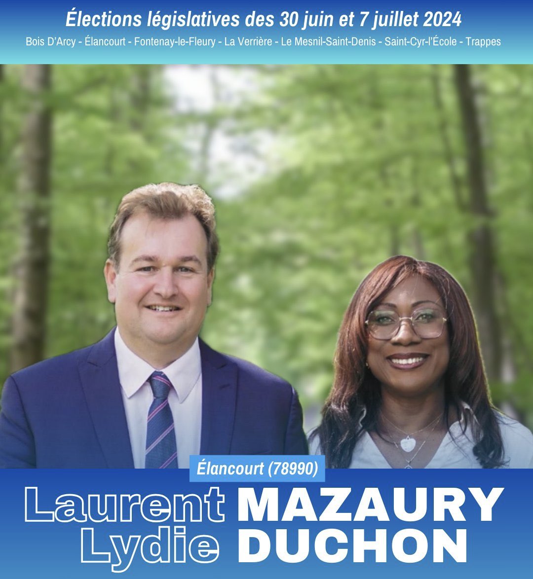 LaugierMichel's tweet photo. 🗳️Dimanche dans la 11e, un seul bulletin 
@LaurentMazaury @LydieDuchon !

Président de @sqy, j’ai apprécié les valeurs, l’engagement et la capacité de travail de Laurent Mazaury.
Je sais aussi l’investissement de Lydie Duchon pour sa ville de St-Cyr.

Ils méritent votre confiance https://t.co/QaVnX2i1yS