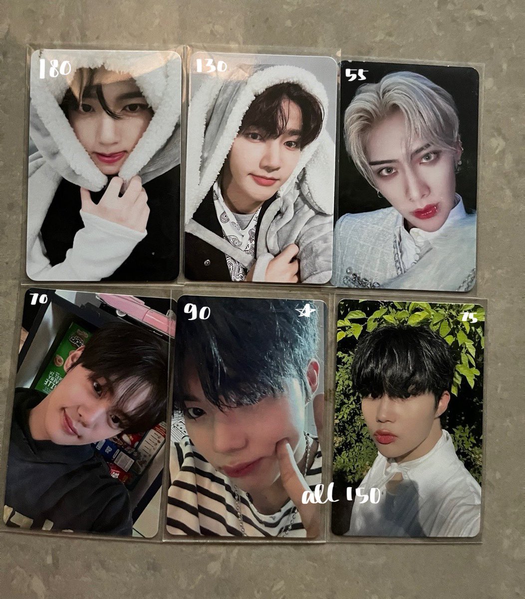 want to sell zb1

• yujin makestar bunny melpo
• hao makestar bunny melpo 
• ricky makestar ld pb melpo 
• gunwook torec tuspi
• gunwook torec hijau 

price on pict! ada ⭐️ = damage. price inc pack exc admin 10%, can splitpay untuk mengurangi biaya admin 

t. wts pc zb1 ina