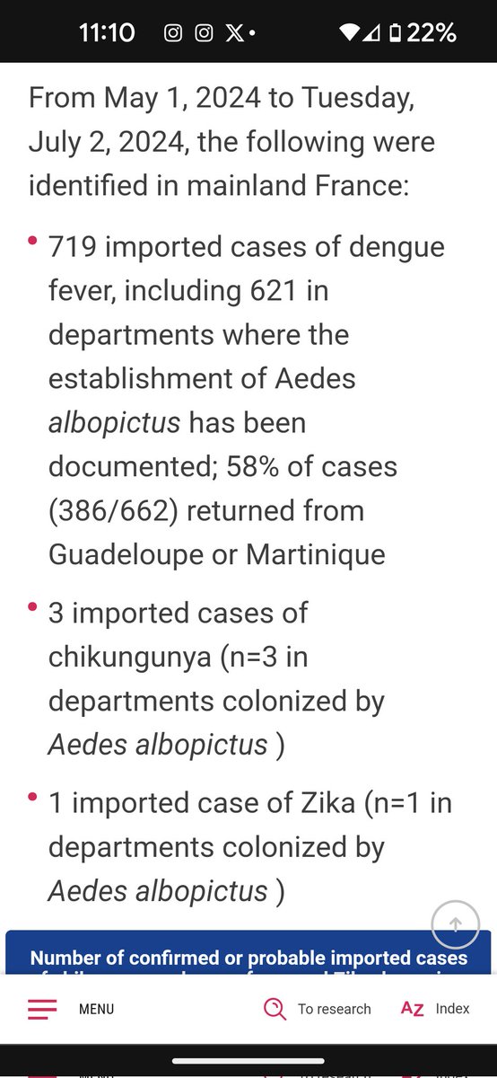 Imported and reported cases of #Dengue into #France from May 5th to July 2024.  #Paris is in the Ile-de-France region

Data from santepubliquefrance.fr/maladies-et-tr…

#Paris2024
#beatntds
<a href="/ISNTD_Press/">ISNTD</a> 
<a href="/GlobalVectorHub/">GlobalVectorHub</a>
#climatechange
#arbovirus