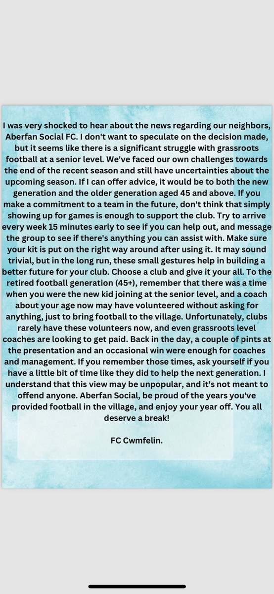 Great message from FC Cwmfelin 👏