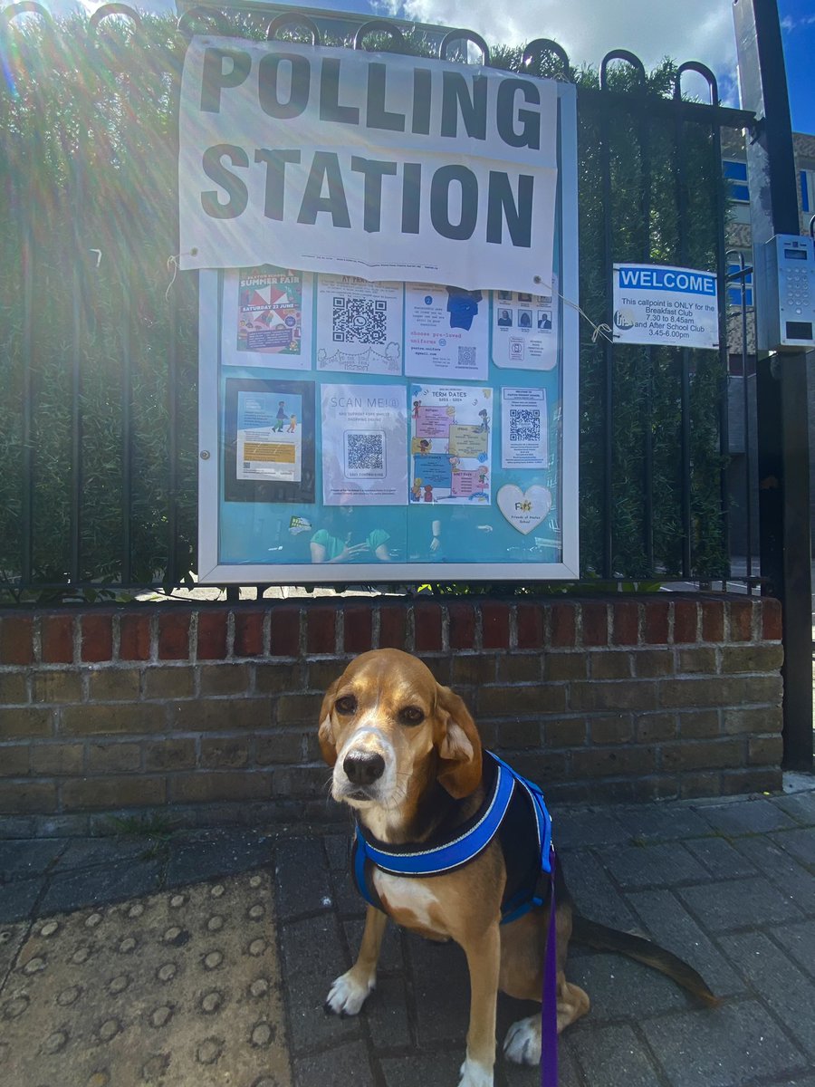 Halloumi says it’s time for a change.

Here’s hoping our wonderful MP <a href="/helenhayes_/">Helen Hayes 💙🌹</a> is a minister by the weekend. 

#dogsatpollingstations #generalection2024