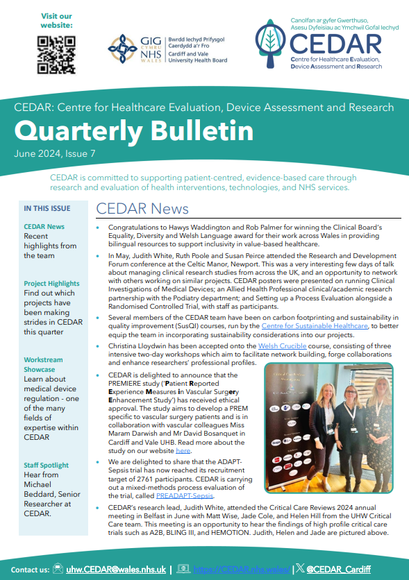 🗞️Our quarterly bulletin is now available, featuring news from the team, project highlights on the <a href="/NICEComms/">NICE</a> Early Value Assessment of Digital Technologies for Psychosis (HTE17), and our health economic evaluation of <a href="/IQEndoscopes/">IQ Endoscopes</a>.🗞️

cedar.nhs.wales/files/june-bul…
#CEDARCardiff #NICE