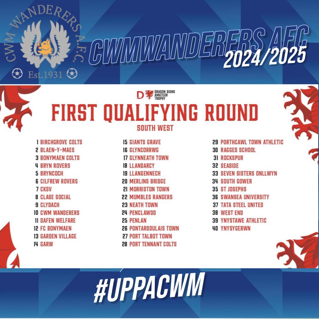 TONIGHT AT 8PM!
The JD Welsh Cup &amp; the Dragon Signs Amateur Trophy draws will be taking place this evening.
Who will we be playing in the first round?
If you are a business that would like to participate in a match day sponsorship &amp; watch us in action, please get in touch!