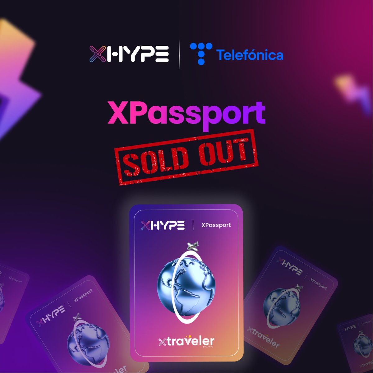 xhypeofficial's tweet photo. Within a few hours, all the #Xtraveler passports listed on the #Telefonica marketplace has SOLD OUT!

Here's to achieving many more milestones together!

Let's go! 🚀
$XHP #XHYPE https://t.co/cjXweM953f