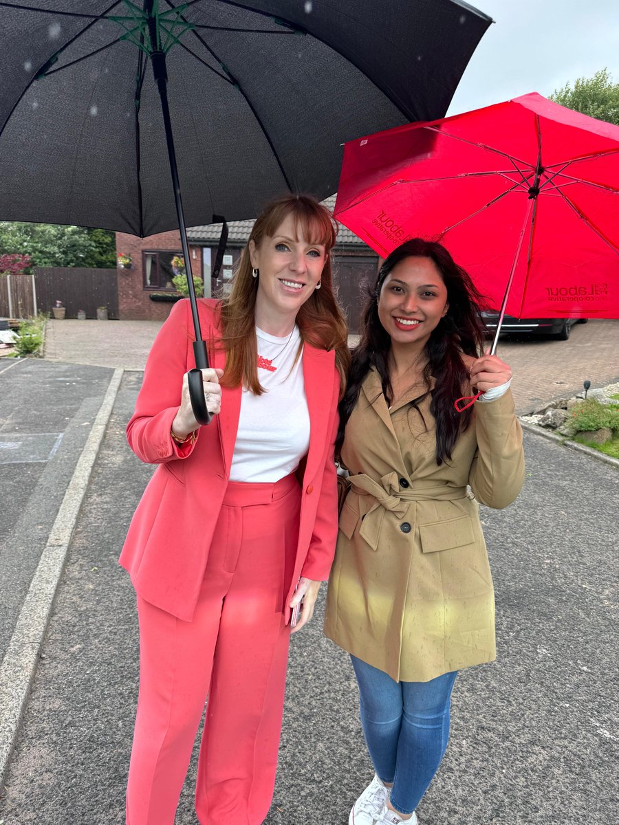 Maisha (@cllr_maishab) on Twitter photo Great start to polling day, on the doors in Oldham alongside <a href="/AngelaRayner/">Angela Rayner</a> speaking to voters about the importance of coming out and voting Labour today.
Labour stands with all communities and will deliver real change!
Polls close at 10pm. Don’t forget to take Photo ID 🪪!🌹 Great start to polling day, on the doors in Oldham alongside <a href="/AngelaRayner/">Angela Rayner</a> speaking to voters about the importance of coming out and voting Labour today.
Labour stands with all communities and will deliver real change!
Polls close at 10pm. Don’t forget to take Photo ID 🪪!🌹