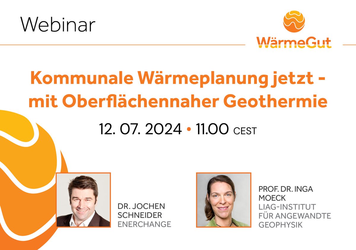 Spannendes kostenfreies #Webinar zur Kommunalen #Wärmeplanung mit der oberflächennahen #Geothermie in #Deutschland! Vortragen wird Prof. Dr. Inga Moeck, die das nationale Forschungsprojekt „WärmeGut“ über das #LIAG leitet. Zur Anmeldung: 
👉waermegut.de/webinare