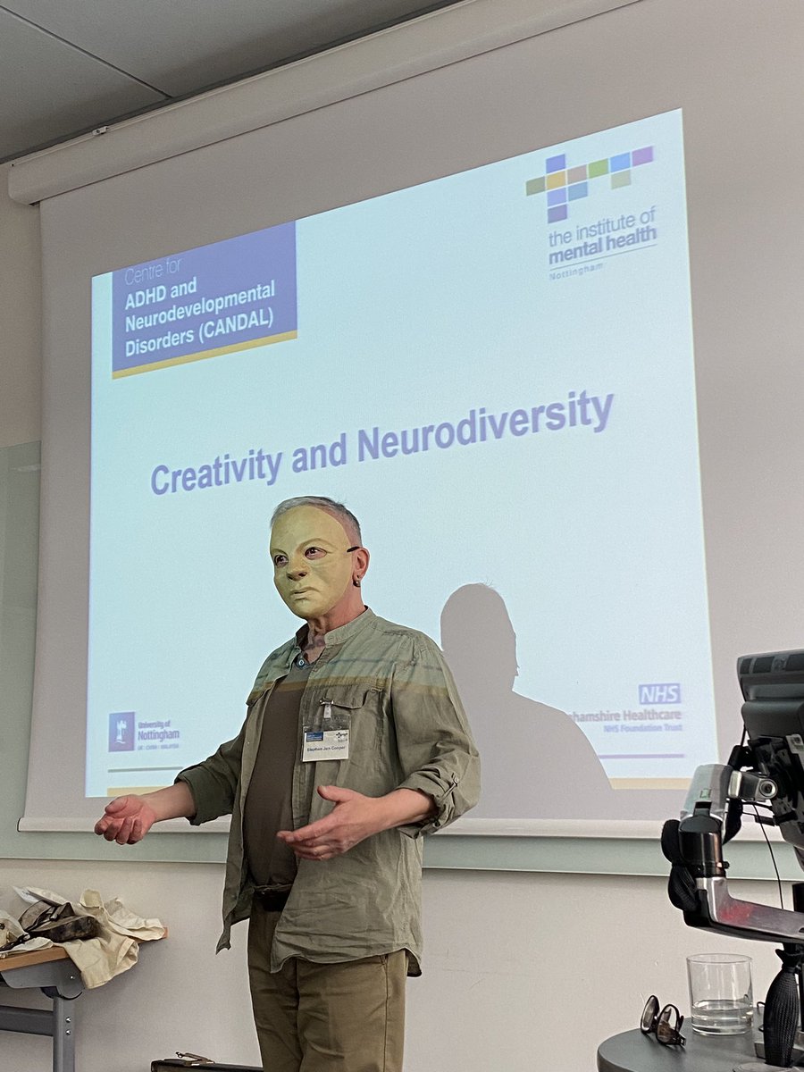 MJGroom's tweet image. @StephenMask presenting masks as transformation in our CANDAL seminar on creativity &amp;amp; Neurodiversity
Reflecting on the role &amp;amp; implications of masking in neurodivergence 
And how masks can help us identify different parts of the hidden self
@InstituteMH @ElizabethLidd @indu_dubey