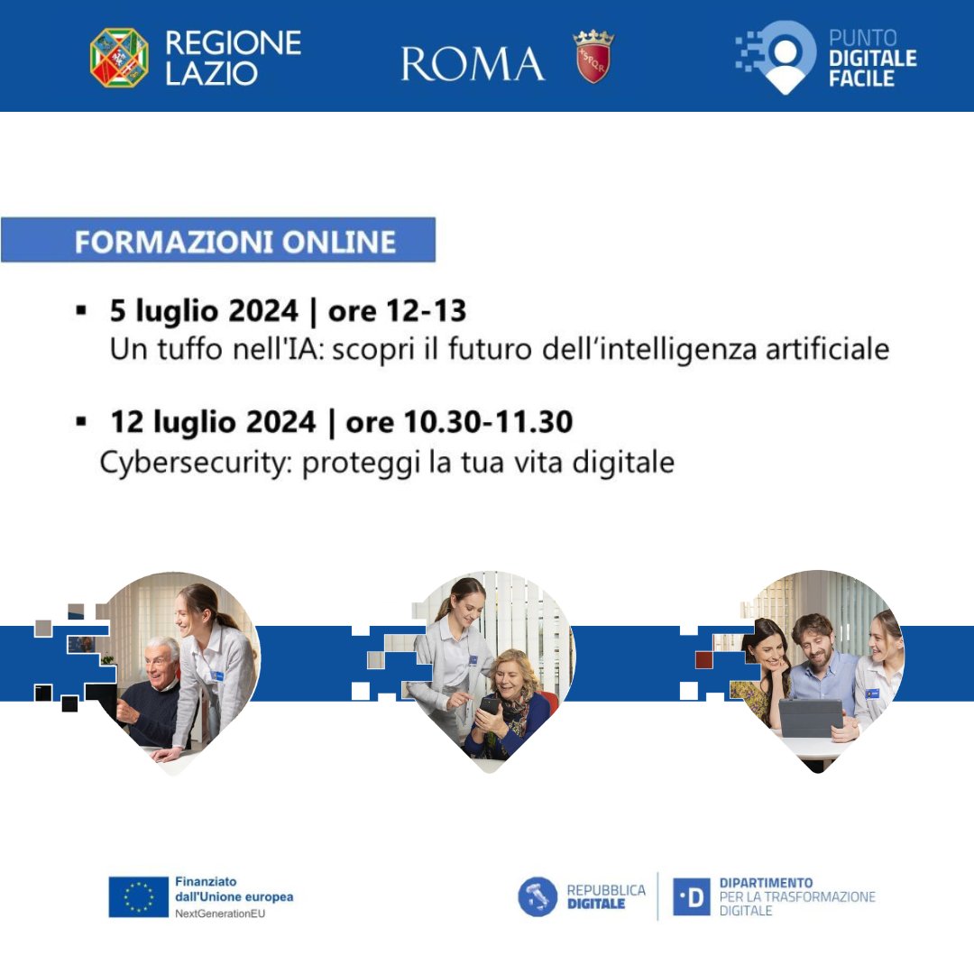 🌐 Vuoi navigare la rete con sicurezza e scoprire il futuro dell’Intelligenza Artificiale? 
Ora puoi farlo, gratuitamente, grazie alle formazioni dei Centri di Facilitazione Digitale di <a href="/Roma/">Roma</a> 

 Iscriviti qui agli appuntamenti online di luglio:  shorturl.at/gsmXb