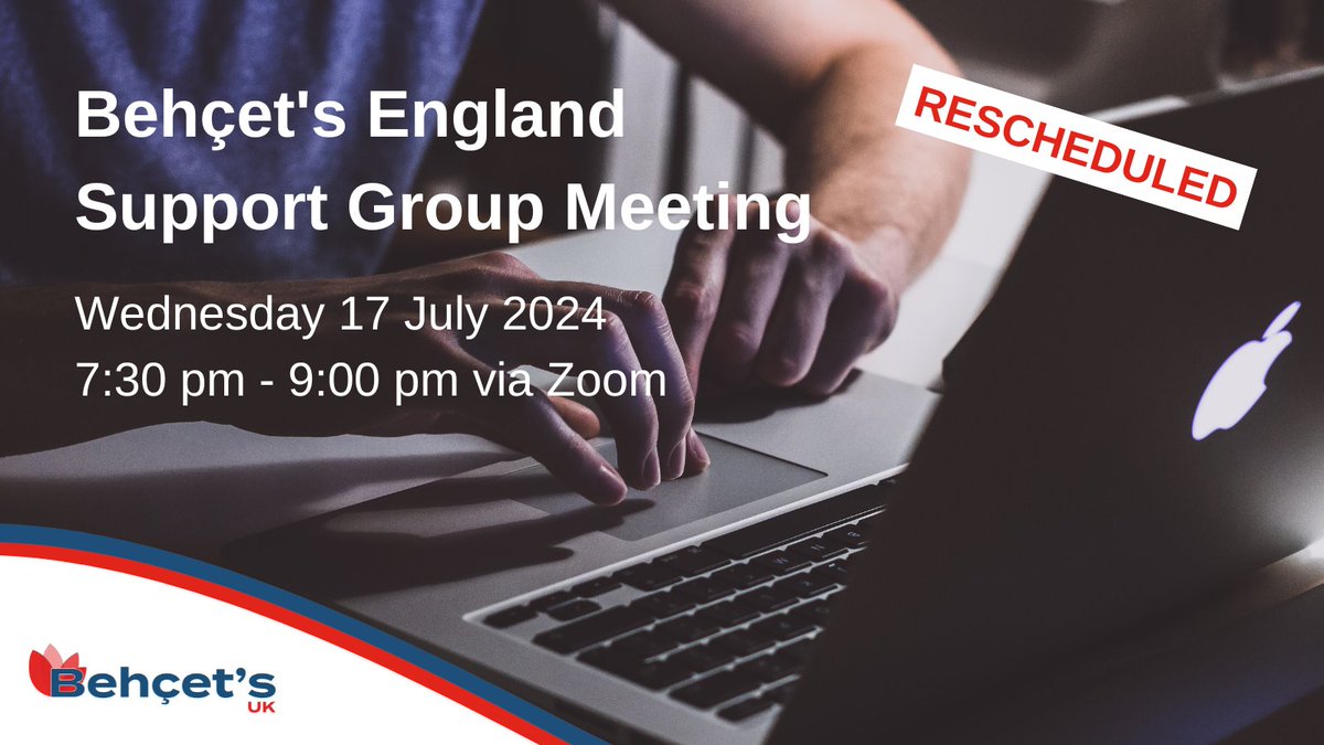 Behçet's UK (@behcetsuk) on Twitter photo RESCHEDULED! Volunteer Clare Gibson has had to reschedule next week’s online support group on Zoom. It will now be held on Wed 17 July 2024 from 7.30pm-9:00pm for any #Behcets patients living in England.
If you are interested in joining, please email Clare via info@behcetsuk.org RESCHEDULED! Volunteer Clare Gibson has had to reschedule next week’s online support group on Zoom. It will now be held on Wed 17 July 2024 from 7.30pm-9:00pm for any #Behcets patients living in England.
If you are interested in joining, please email Clare via info@behcetsuk.org