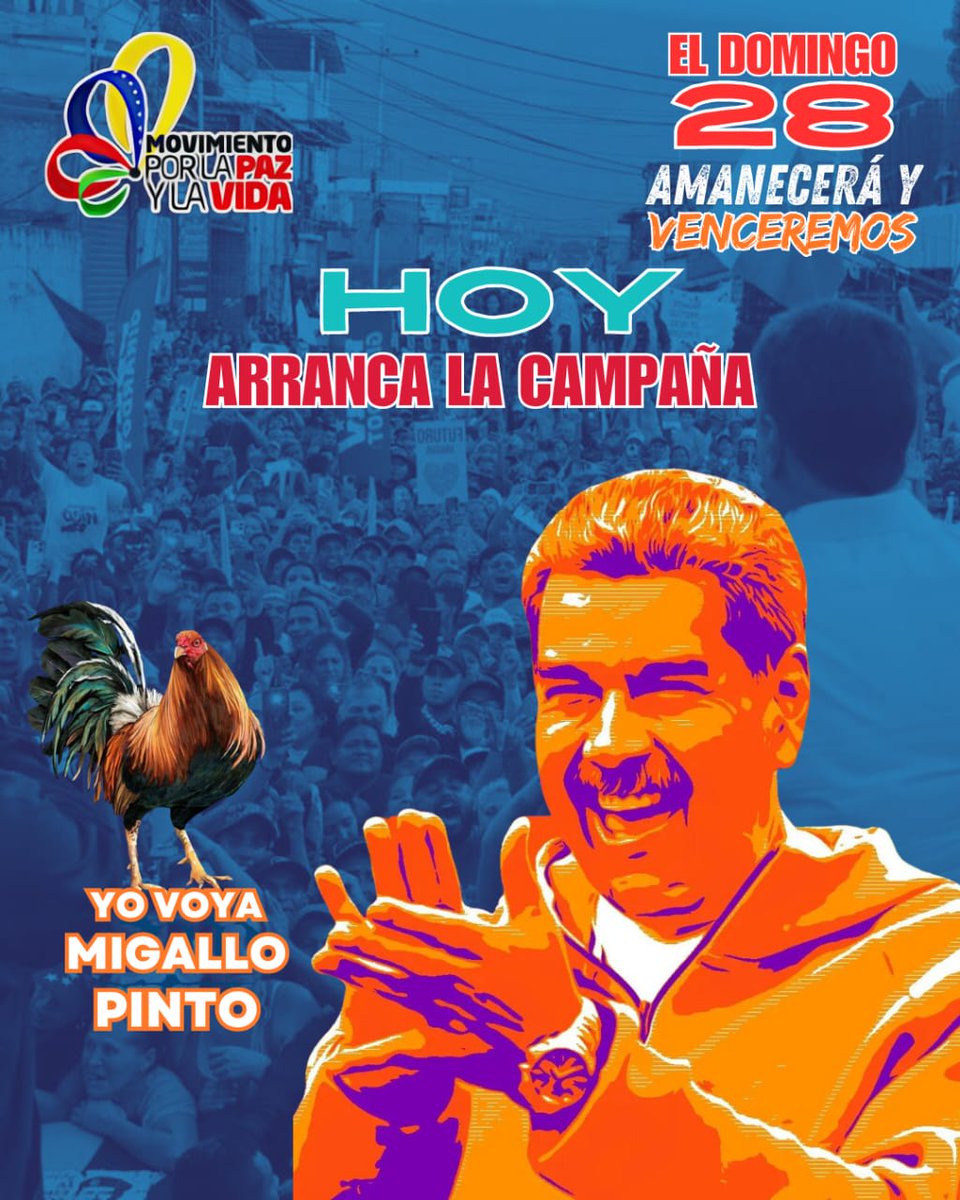 Fundación Movimiento por la Paz y la Vida Vzla (@fundacion_mpv) on Twitter photo ¡Es Hoy! 🇻🇪 Vamos con alegría y esperanza a la movilización revolucionaria para dar inicio a la campaña electoral de nuestro Gallo Pinto ¡Vamos con <a href="/NicolasMaduro/">Nicolás Maduro</a>!
#VenezuelaVaConTodo ¡Es Hoy! 🇻🇪 Vamos con alegría y esperanza a la movilización revolucionaria para dar inicio a la campaña electoral de nuestro Gallo Pinto ¡Vamos con <a href="/NicolasMaduro/">Nicolás Maduro</a>!
#VenezuelaVaConTodo