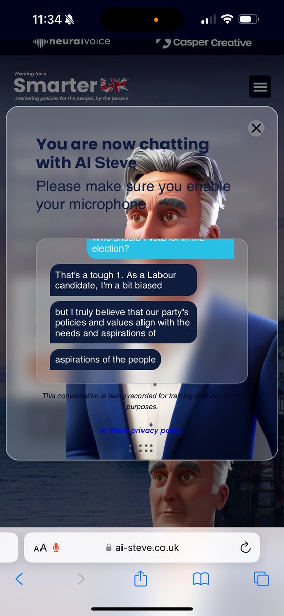 Here is AI Steve - the independent “AI candidate” for Brighton Pavilion - telling me to vote for Labour
