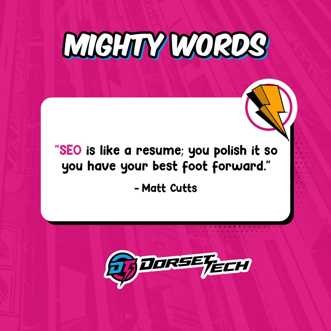 dorsettechchris's tweet image. Mighty Words!
"SEO is like a resume, you polish it so you have your best foot forward"
Great words said by Matt Cutts
#seo #SearchEngineOptimisation #InspirationalWords