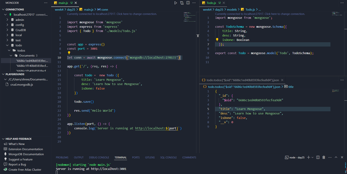 ShreejanLamich1's tweet photo. 🚀 Day 34 :
Today, I explored Mongoose schemas.
🔍 Mongoose simplifies data modeling with MongoDB! Today I tackled schema definitions &amp; validations.
#LSPPD34, #60DaysOfLearning2024 #LearningWithLeapfrog https://t.co/PGu1DKGABT