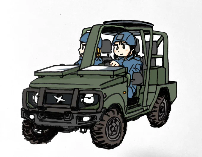 #ほぼまいにちジムニー100日86日目。フランス軍のfennec2。technamm社がJB74をベースに改造。すごい銃架付いてるけど発砲したらひっくり返らないのかな。インド製の左ハンがベースだと思うが、ルノー製1.5ディーゼルエンジン搭載らしい。JB53のものと換装してるのかな? 