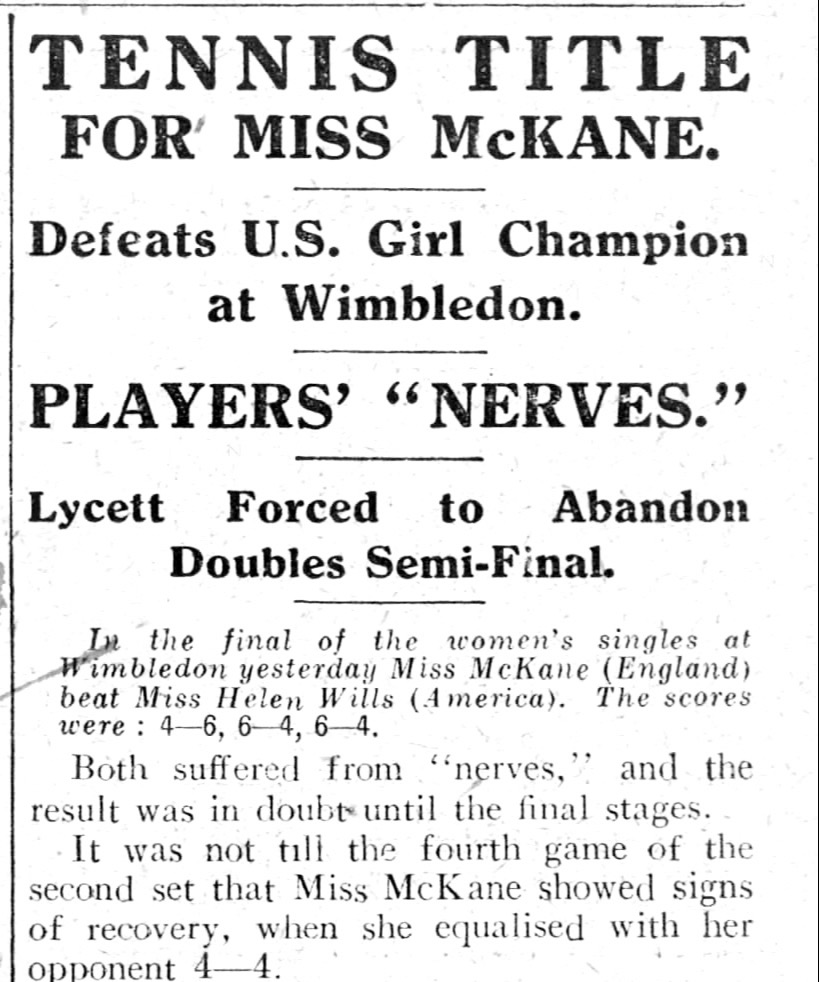 100YearsAgoNews's tweet photo. July 4, 1924: Britain’s Kitty McKane wins the Wimbledon tennis championship in a dramatic comeback over Helen Wills, the U.S. favorite. Wills has won the first set and is ahead 4-1 in the second set and 40-15 in the game when McKane turns hot. She wins both the last sets by 6-4. https://t.co/lSwdalY7Tl