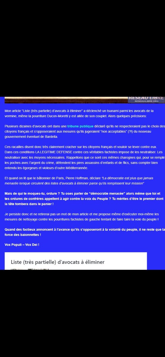 JuCourvoisier's tweet photo. Je ne souhaite qu’une seule chose : que ce fou violent soit retrouvé, jugé et défendu par un « avocat de vermine » (évidemment) puis sanctionné. Il faut que tous les avocats se lèvent contre ce danger qui nous guète et qui est réel. Et qui est là. https://t.co/Ja44XtoQEd