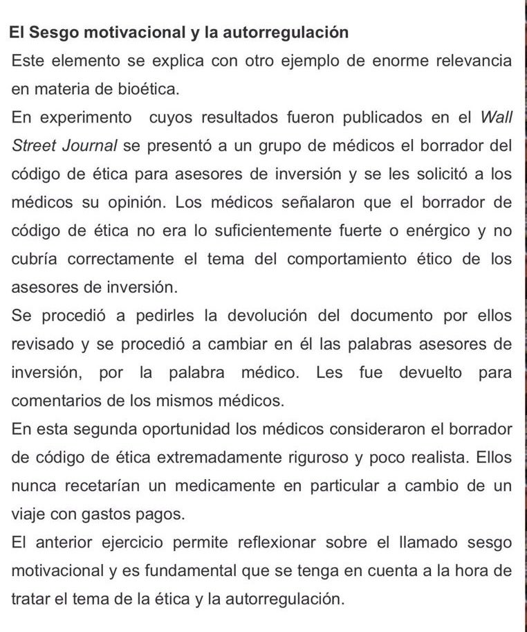 barsallocarlos's tweet image. El #sesgo “motivacional” y la #autorregulación . La #moralidad y el contexto. Estudios que ayudan a entender cómo nos comportamos. Nos brindan soluciones para evitar sesgos y explica los peligros de la autorregulación. No actuamos igual cuando el sujeto obligado somos nosotros.