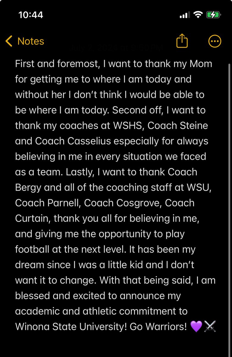 Deion Prolo (@deionprolo) on Twitter photo #AGTG 1000% COMMITED. Thank you to all of those around me who helped me get to where I am today! Go Warriors! 💜 #1-0 <a href="/WinonaState_FB/">Winona State Football</a> <a href="/Coach_Bergy/">Brian Bergstrom</a> #AGTG 1000% COMMITED. Thank you to all of those around me who helped me get to where I am today! Go Warriors! 💜 #1-0 <a href="/WinonaState_FB/">Winona State Football</a> <a href="/Coach_Bergy/">Brian Bergstrom</a>