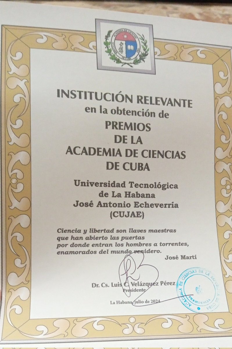 Nuestra <a href="/AlmaCujae/">Alma Cujae</a> está entre las instituciones reconocidas. Es un resultado colectivo al que aporta cada uno de los profesores, estudiantes y trabajadores. Felicitaciones a todos!!! Que tremendo orgullo en nuestro 60 Aniversario #cuaje60 <a href="/CujaeRedSocial/">Universidad Tecnológica de La Habana</a> <a href="/CubaMES/">MES</a>