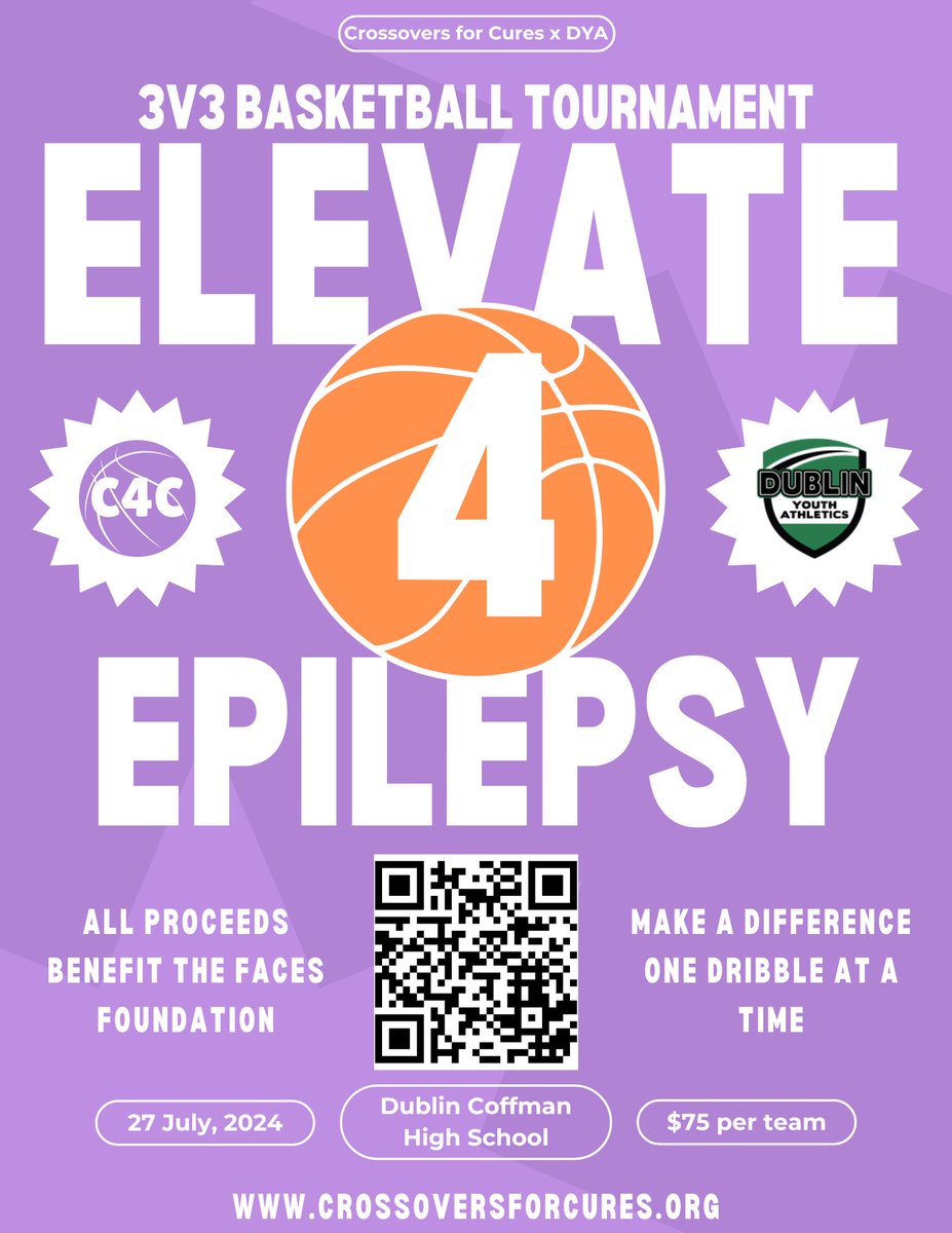 jeromebball's tweet image. The 3rd annual Elevate 4 Epilepsy 3v3 basketball tournament is coming up!  
When:  Saturday July 27th
Where: Coffman HS in Dublin 
Who:  Boys/girls grades 3 &amp;amp; up and a college-age division!! 
Registration closes July 20th! 
PLEASE share and register your teams!  🏀💜🏀🏀