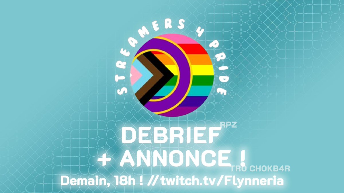 On se retrouve demain pour un stream : le debrief de <a href="/Streamers4Pride/">Streamers4Pride</a>, avec une annonce spéciale.
Rendez-vous demain, 18h, sur Twitch ! 🏳️‍🌈✨

twitch.tv/flynneria ✨