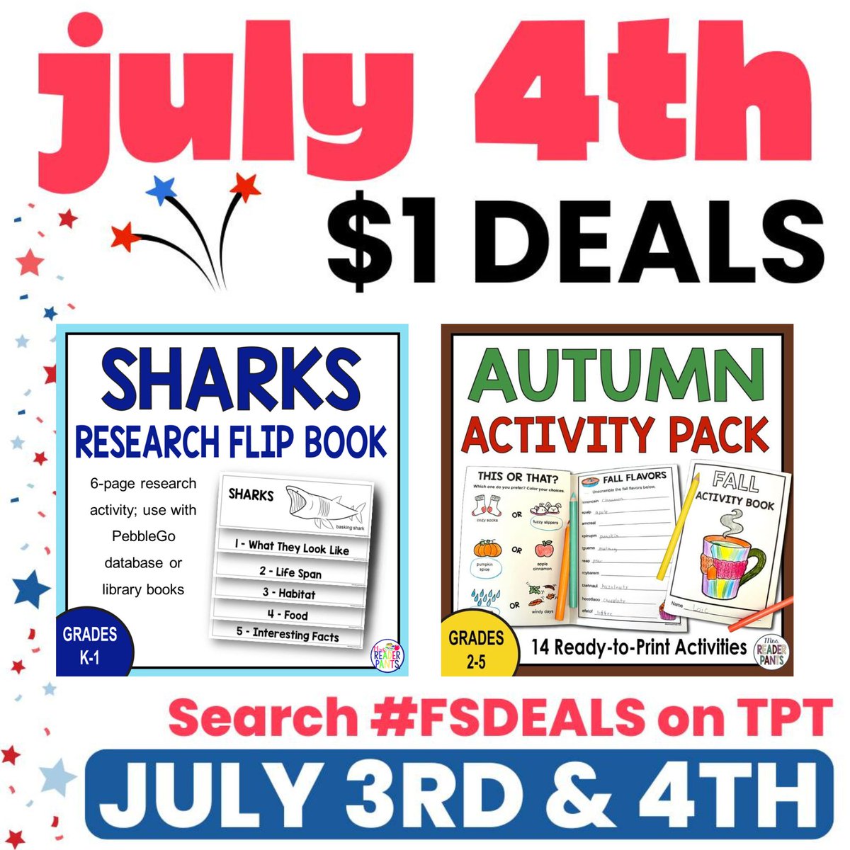Reminder that today is the last day to pick up thousands of $1 deals on TPT!

Sale ends tomorrow

Find my two dollar deals, plus a 50% off bundle here:
bit.ly/4bvYu0v

#sharkweek #twitterlibrarians #fsdeals