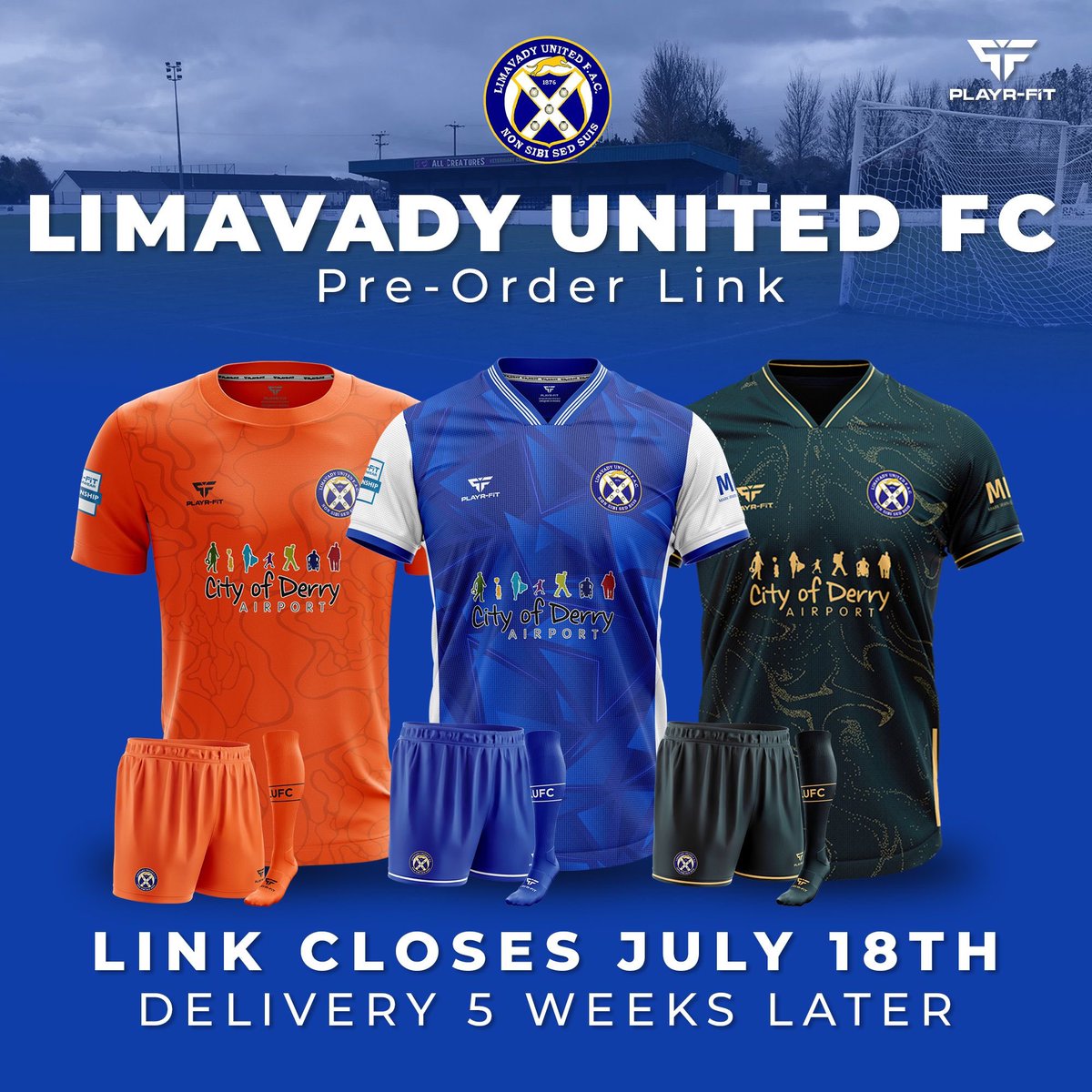 LimavadyUtdFC's tweet photo. New kits now on sale. Just click on the link and you go to the official @PlayrFit site. https://t.co/mSyaxEVDfw https://t.co/sbhh6Vyuoz