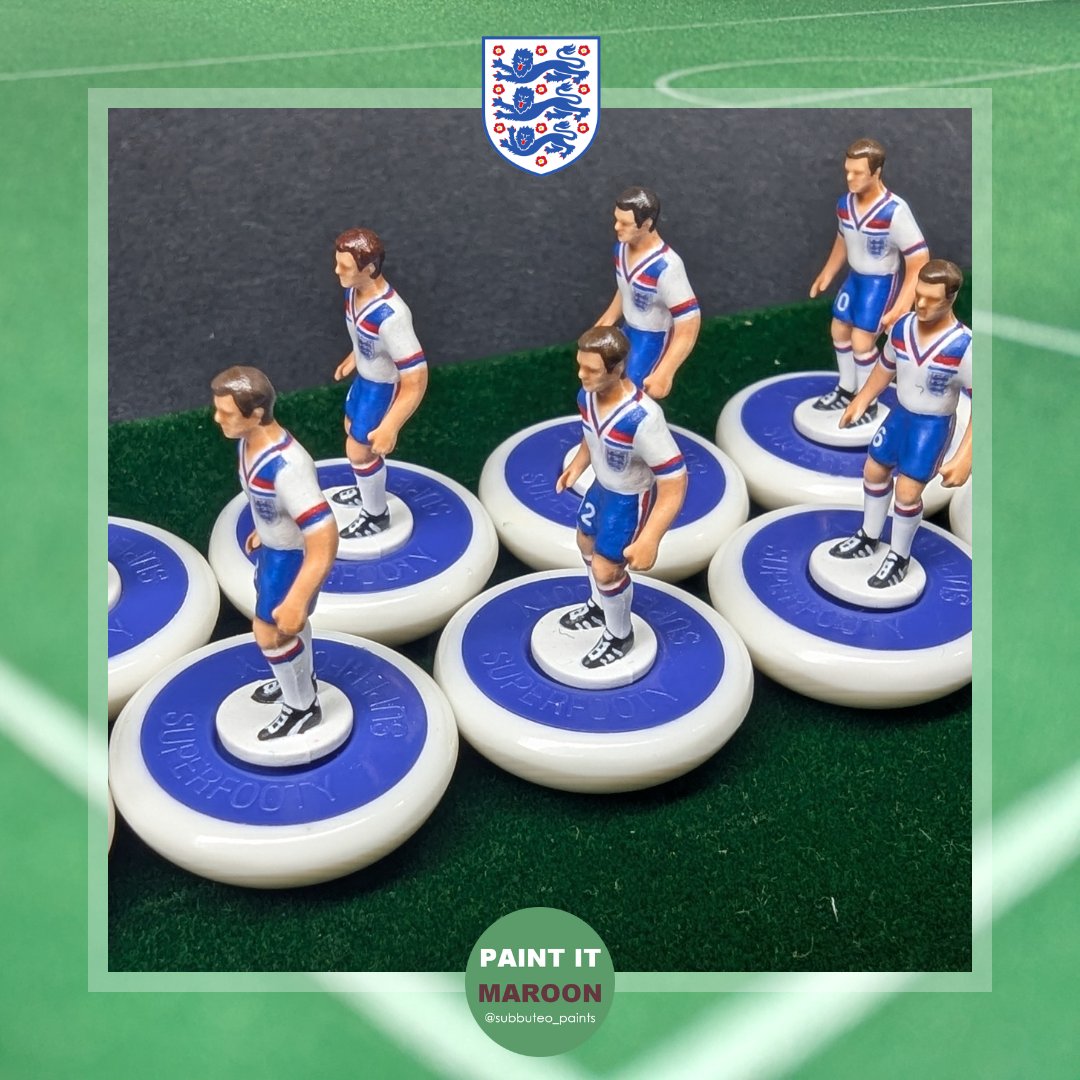 Pushing to learn new skills with this take on a classic <a href="/England/">England</a> World Cup 1982 home strip! 🏴󠁧󠁢󠁥󠁮󠁧󠁿 Loved painting this one 😍

Share &amp; follow for more hand-painted #subbuteo #art 🎨🖌️

#tablefootball #football #vintage #retro #hobby #miniaturepainting #LionsDen #ThreeLions