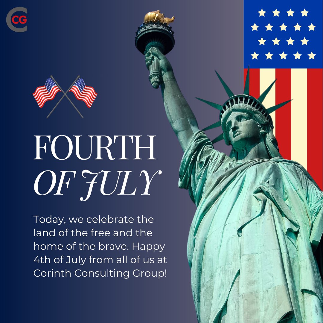 CorinthCG's tweet photo. From all of us at Corinth, wishing you a sparkling Independence Day filled with pride, joy, and celebration!
#CorinthCares #IndependenceDay #FourthOfJuly #RedWhiteAndBlue #USA #CelebrateFreedom https://t.co/qZBiQn2bZm