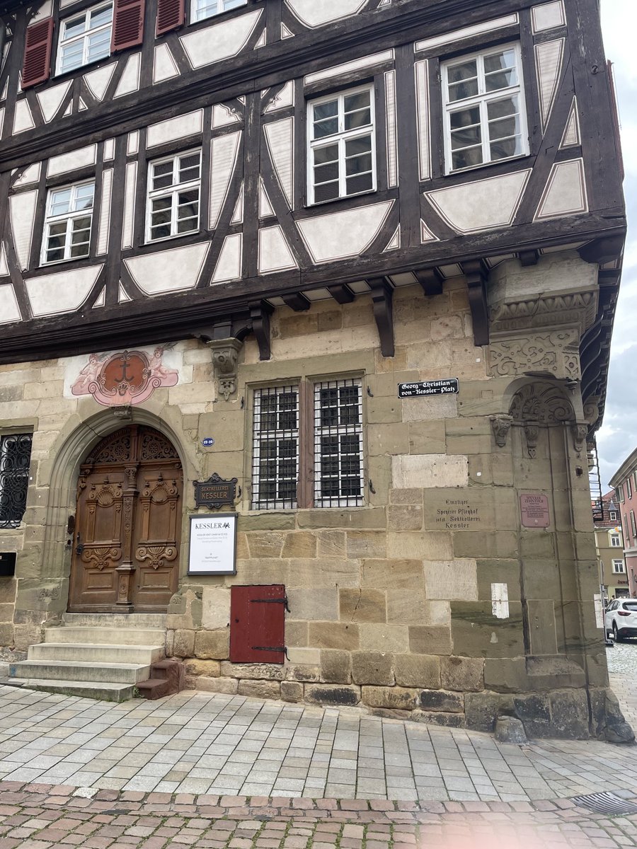 Historianwarw's tweet photo. One day before the big game a visit to Esslingen. St. Dionys church, Coventry Cross of nails, home of Kessler Sekt, war memorial https://t.co/JdvYdWju6L